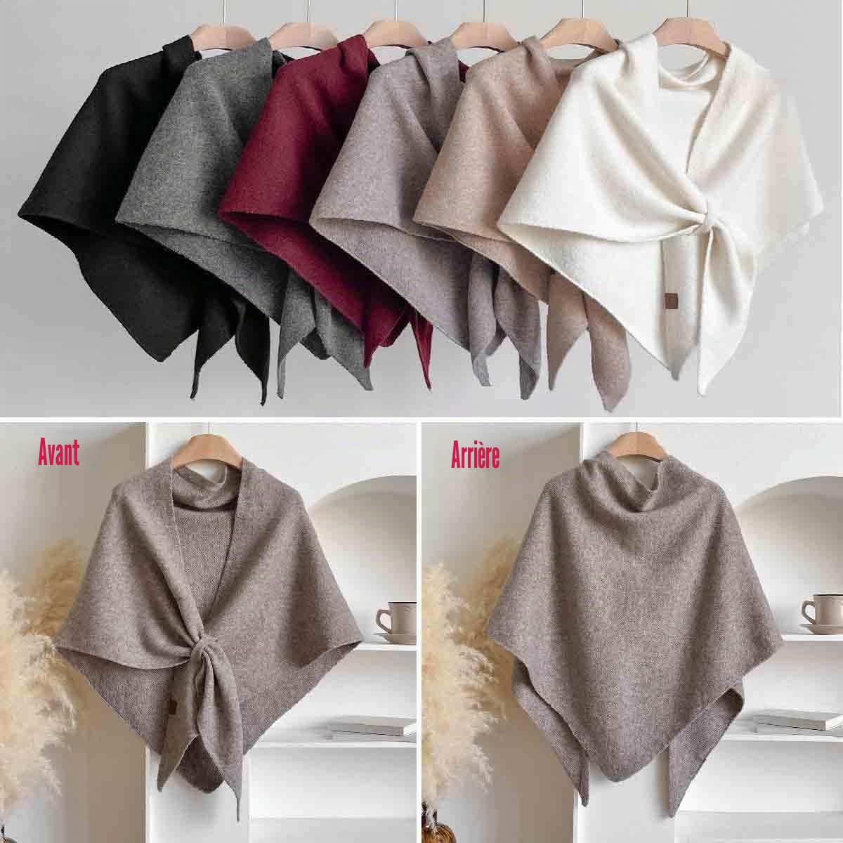 Générique ChâLe En Laine MéLangéE De Couleur Unie Pour Femmes,Cardigan Noué,ChâLe Triangulaire Pour Femme,Poncho Enveloppant Pour Voyage,Doux Et Confortable