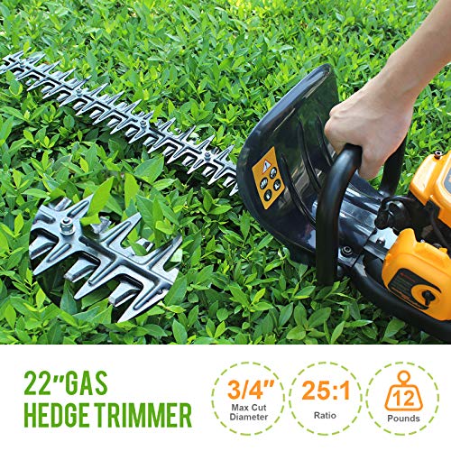 SALEM MASTER Cordless Hedge Trimmer 22.5cc 2 Cycle Gas Powered Bush Trimmer 22-Inch Max. Cutting Dual Sided Hedge Clippers TT-HT340