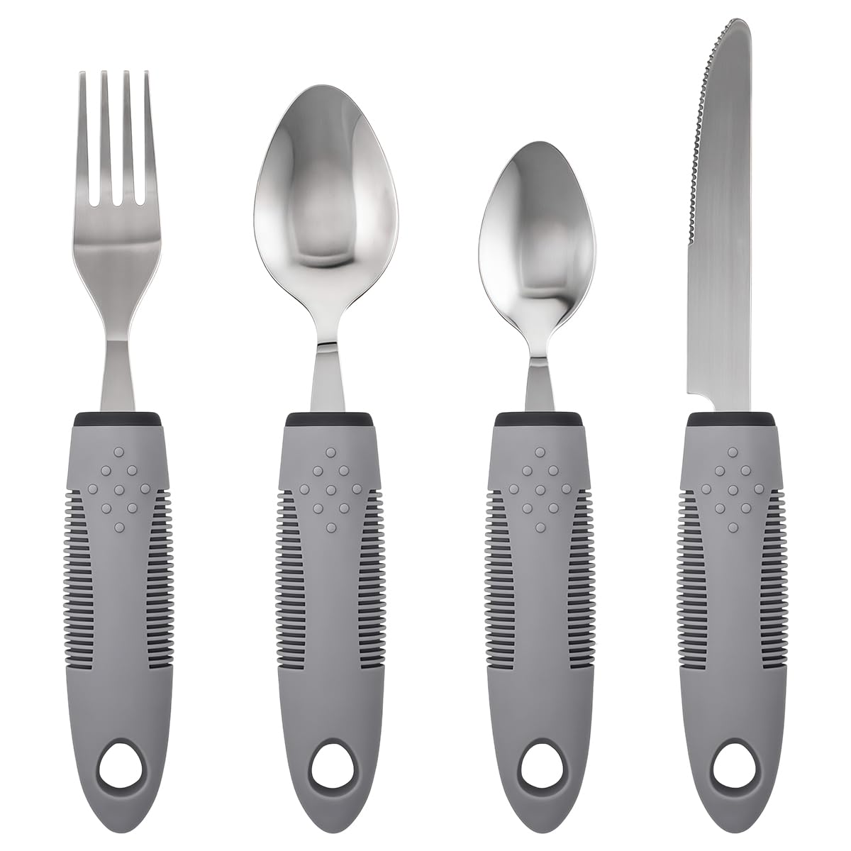 4 Pièces Cuillère Couvert Parkinson Easy Grip Set, Couverts Adaptatifs avec Poignée Épaisse, Couverts Parkinson Ergonomiques en Acier Inoxydable pour les Personnes Âgées, Handicapées, Parkinson