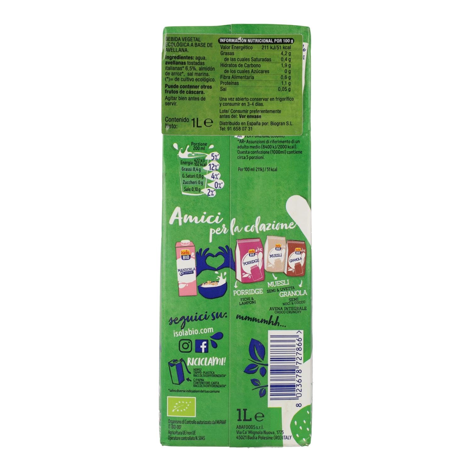 Isola Bio Bevanda Nocciola 1 L BIO Senza Glutine