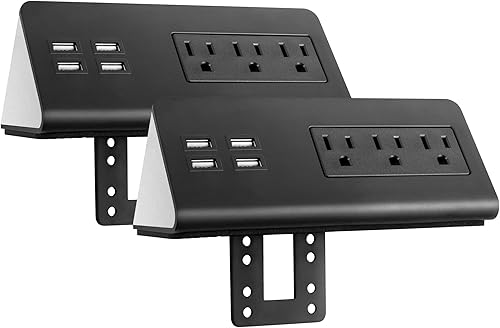 Emerising - Paquete de 2 tiras de alimentación de montaje en borde de escritorio con 4 puertos USB y 3 tomas de corriente alterna para el hogar y la