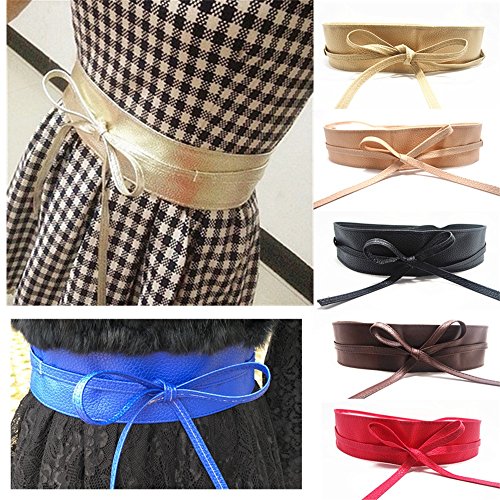 Women's PU Leather Waist Belt Bow Tie Wrap Around Soft Boho Corset Fashion Elegant for Dresses (Sapphire)3