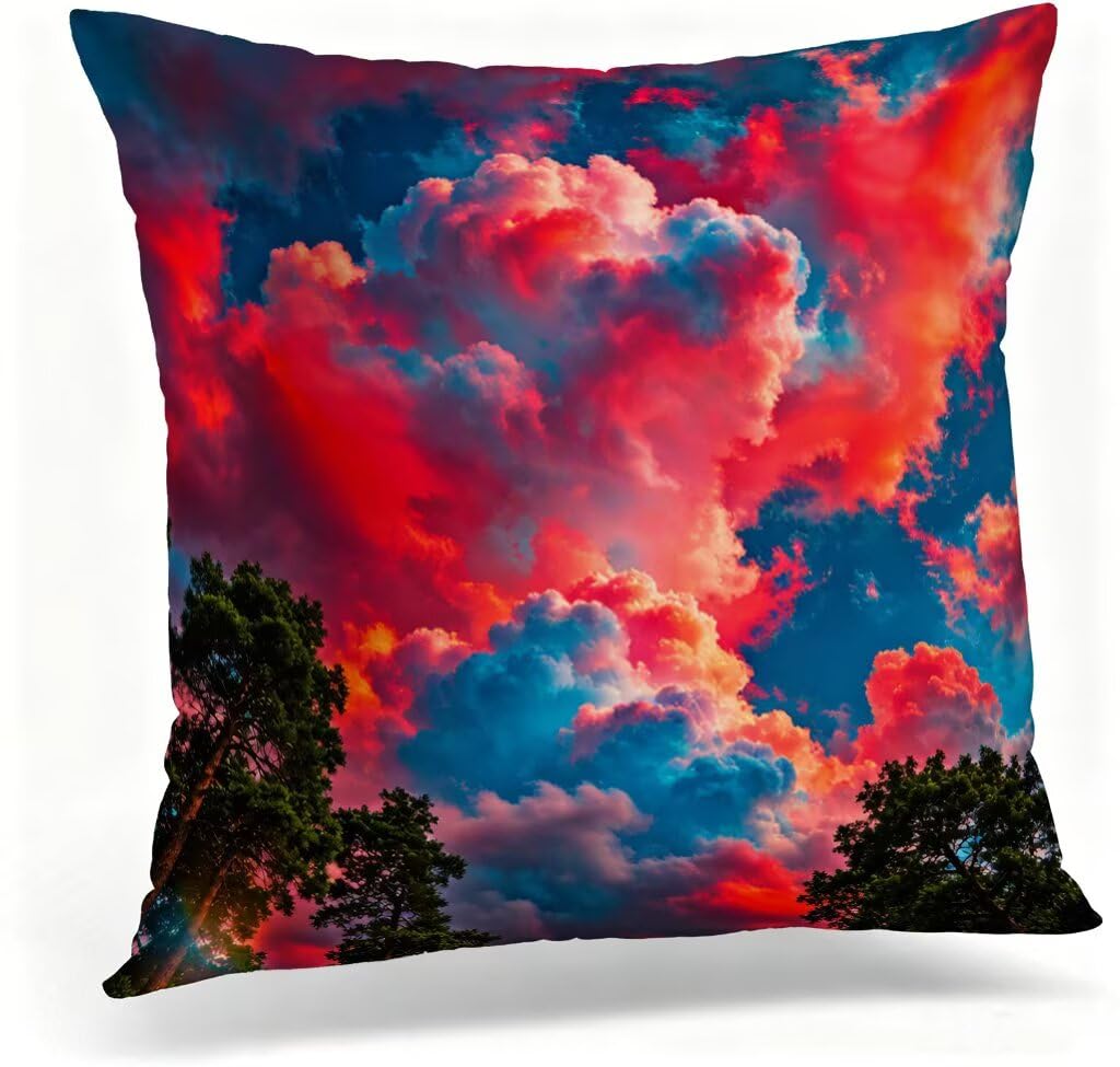 Housse coussin nuage rouge 65x65 cm, idée cadeau pour femme tendance