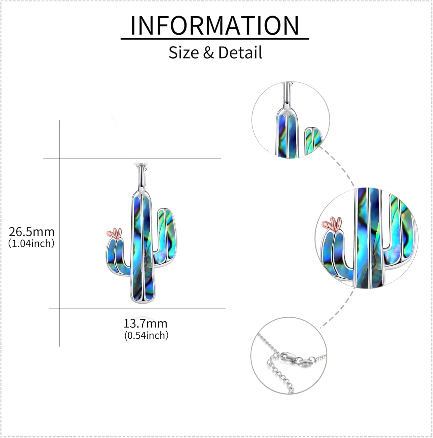 Cactus Necklace 925 Sterling Silver Turquoise/Birthstone/Abalone Shell Pendant Necklace Plant Nature Jewelry Mothers Gifts for Women Mom Grandma Cactus Lover - Image 3