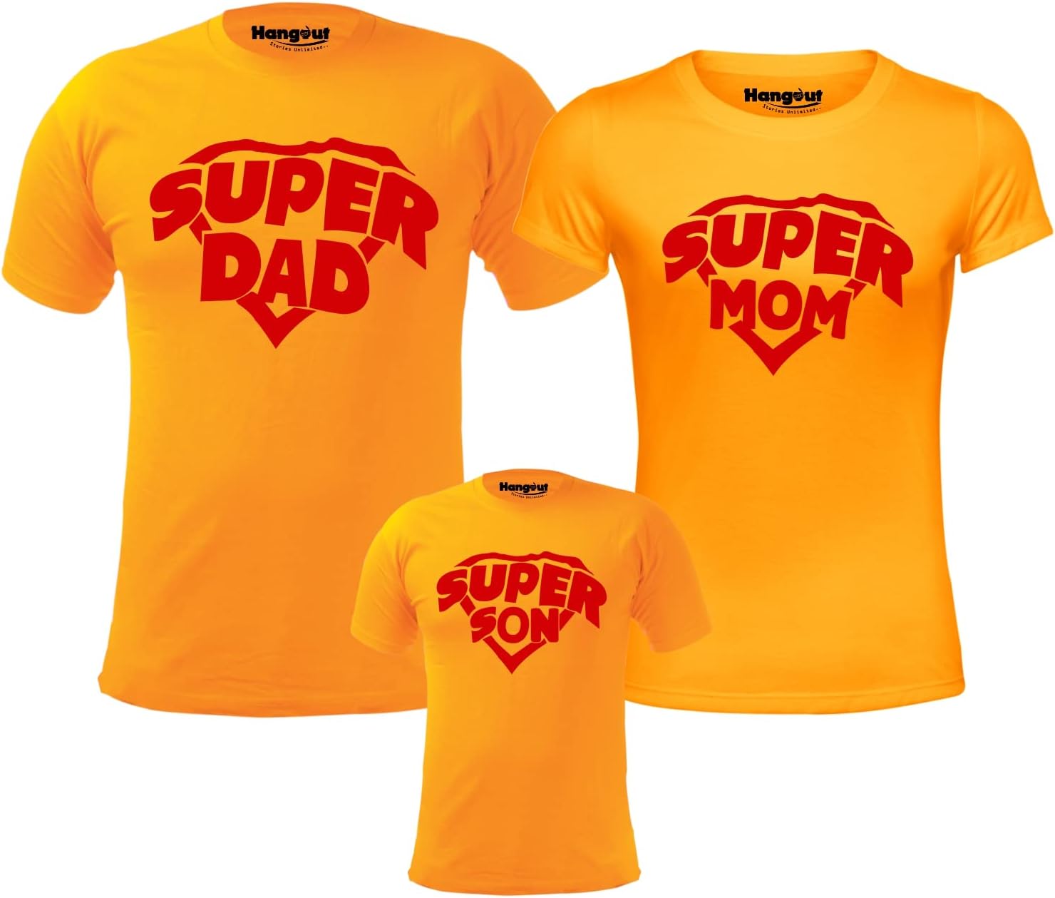 Hangout Hub HH66 Family-Dad Mom Son- Men's, Women's & Boy's Cotton Printed Regular Fit T-Shirts (Pack of 3) - Super Dad Mom Son - Yellow Color
