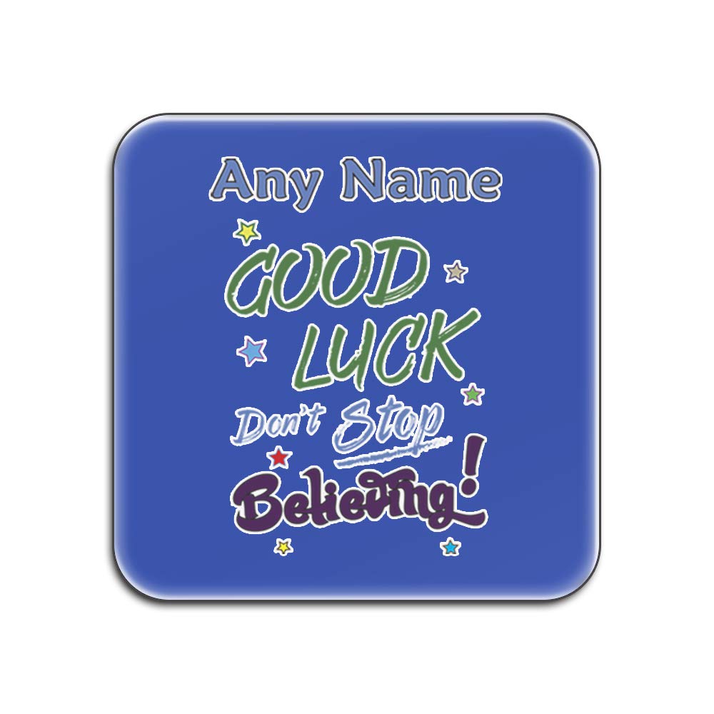 Lot de 4 dessous-de-verre carrés bleus brillants avec message de motivation pour vos verres