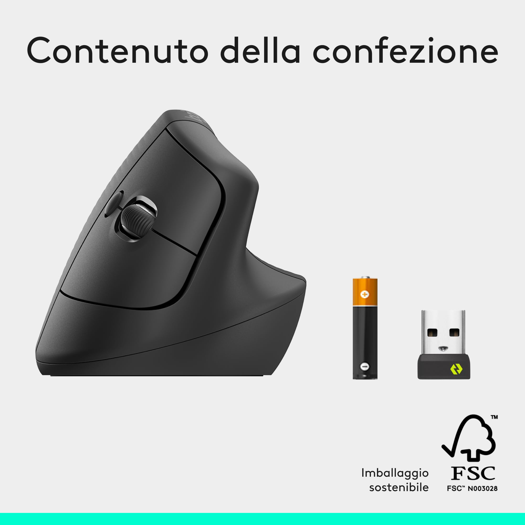 Logitech Lift Verticale Ergonomico Mouse Senza Fili Bluetooth Logi Bolt USB 4 Tasti Clic Silenziosi Grigio
