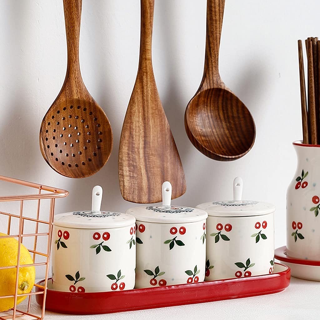 TBLOTYD Condiment jar Ceramic Sugar Bowl Set Kitchen Seasoning Box Spice Jar Restaurant Sugar Container to Store Sugar Salt Spices Seasonings Condiment Pots Seasonin