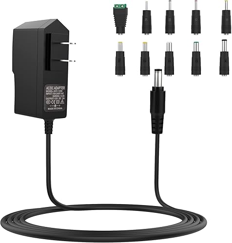Vista 8 de Cargador adaptador de CA de 12 V 2 A con 10 puntas, cable de fuente de alimentación regulado de 12 voltios 2000 mA para tira de luz LED, cámara