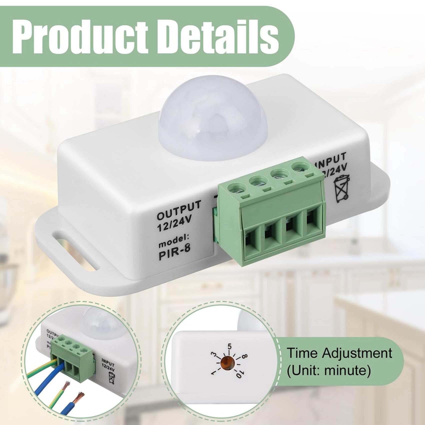 Paquete de 12 Sensores de Movimiento PIR de 12 V y 24 V, Detector de Movimiento, Interruptor de Luz, Detección de Infrarrojos, Función de Temporización de Movimiento