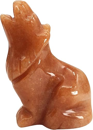Miniatura 2 de Estatuas de lobo aullador de piedra lunar de 2 pulgadas, tallada a mano, animales sentados, lobos sentados, escultura de cristal curativo