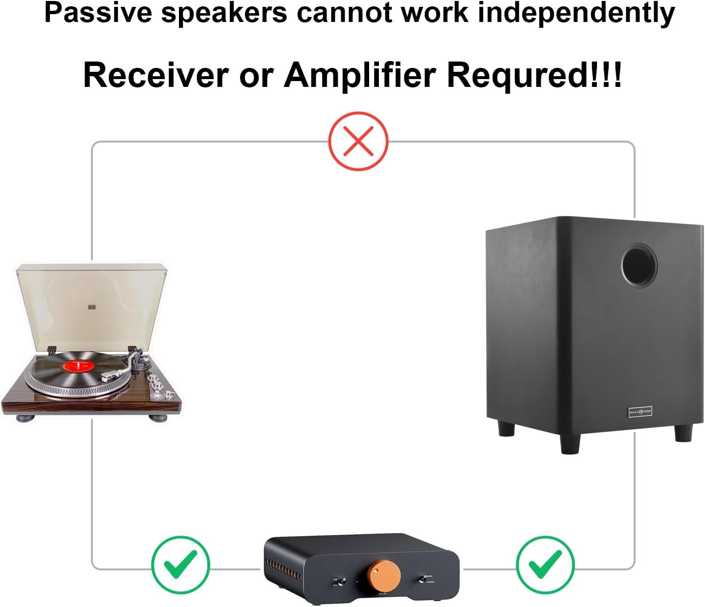 8 Inch Passive Subwoofer, 100W Power Heavy Bass Powerful Sound Synthetic Fiber Wood Material, Passive Speaker for Home Theater