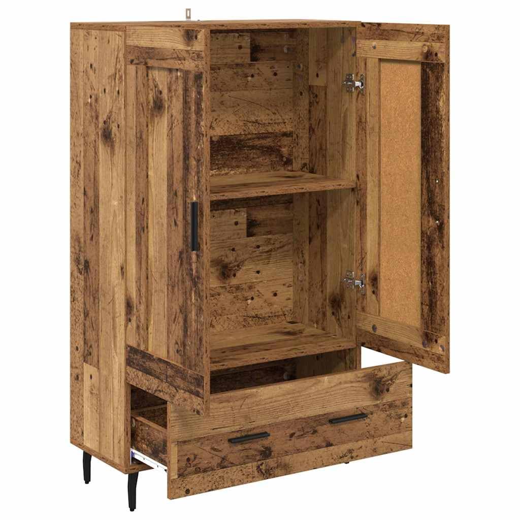 Buffet haut en bois vieilli - 69,5 x 31 x 115 cm - Avec tiroir et portes - Buffet moderne pour salon, espace de rangement et ordre - Style maison de campagne rustique