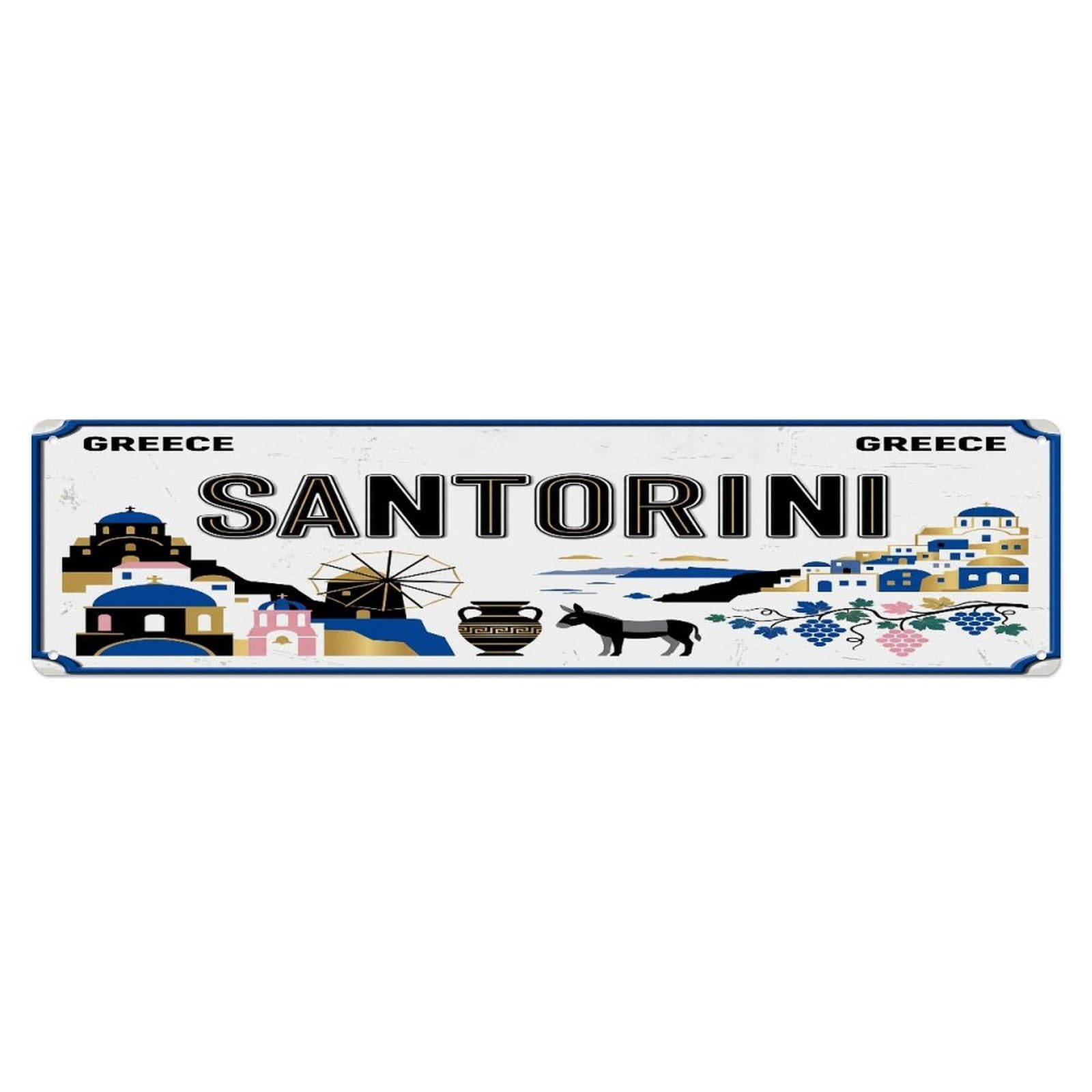 Tgrcjimh Style Metal Tin Sign Vintage Travel Santorini Greece Dome Sunset