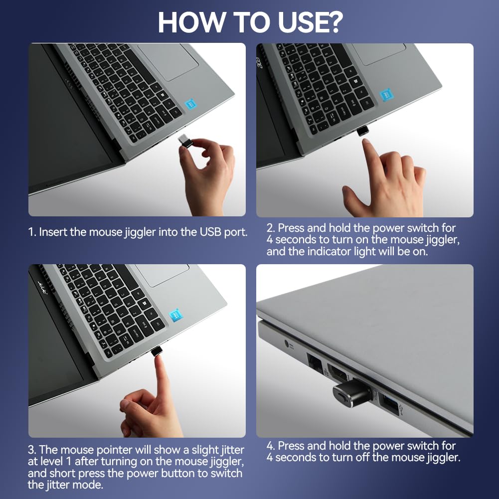 AXFEE Symulator myszy, niewykrywalny symulator ruchu myszy USB, z przyciskiem przełącznika i 3 trybami Jiggler, nadaje się do utrzymania laptopa/komputera w stanie przebudzenia, bez sterowników
