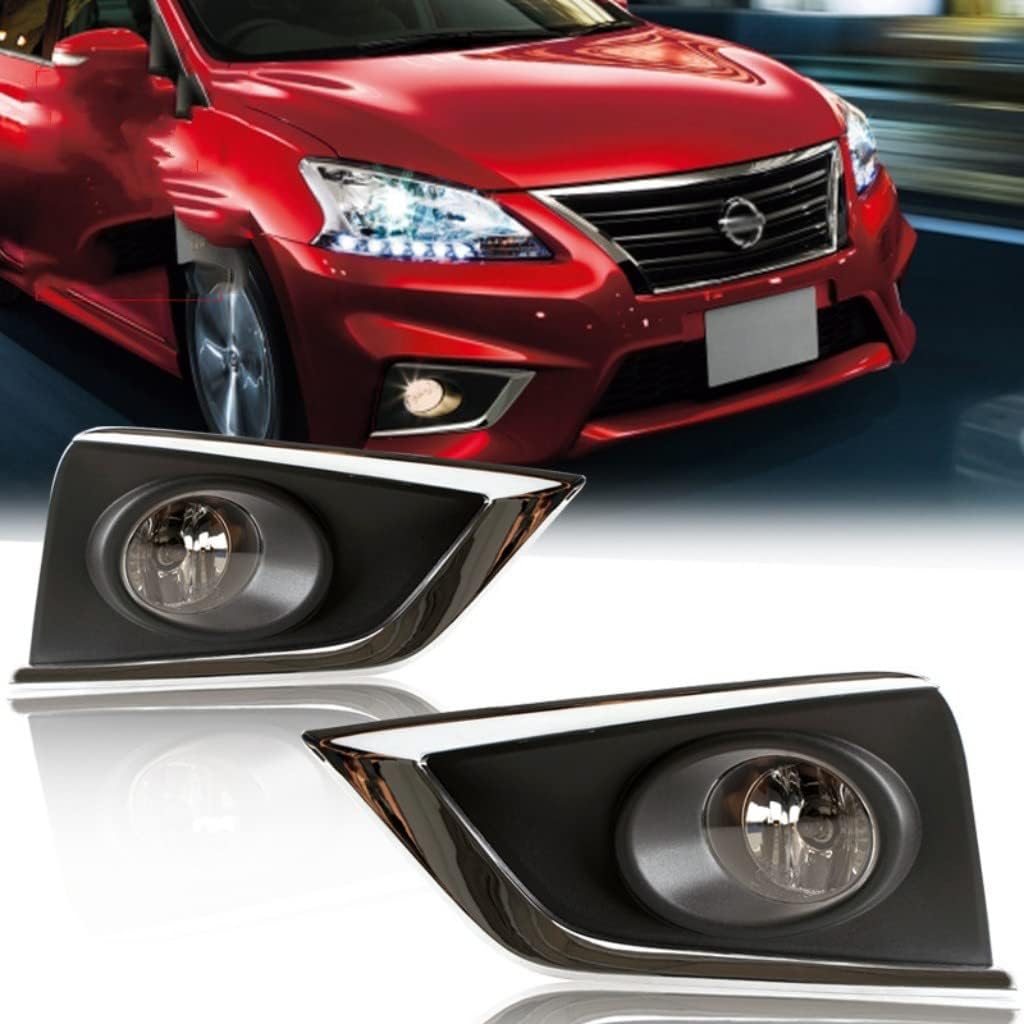 Auto-Tech Car Clear Front Fog/Driving Lights Fog Lamp +Switch+Harness Replacement For Nissan Sylphy Sentra (US Vesion) 2016-2019