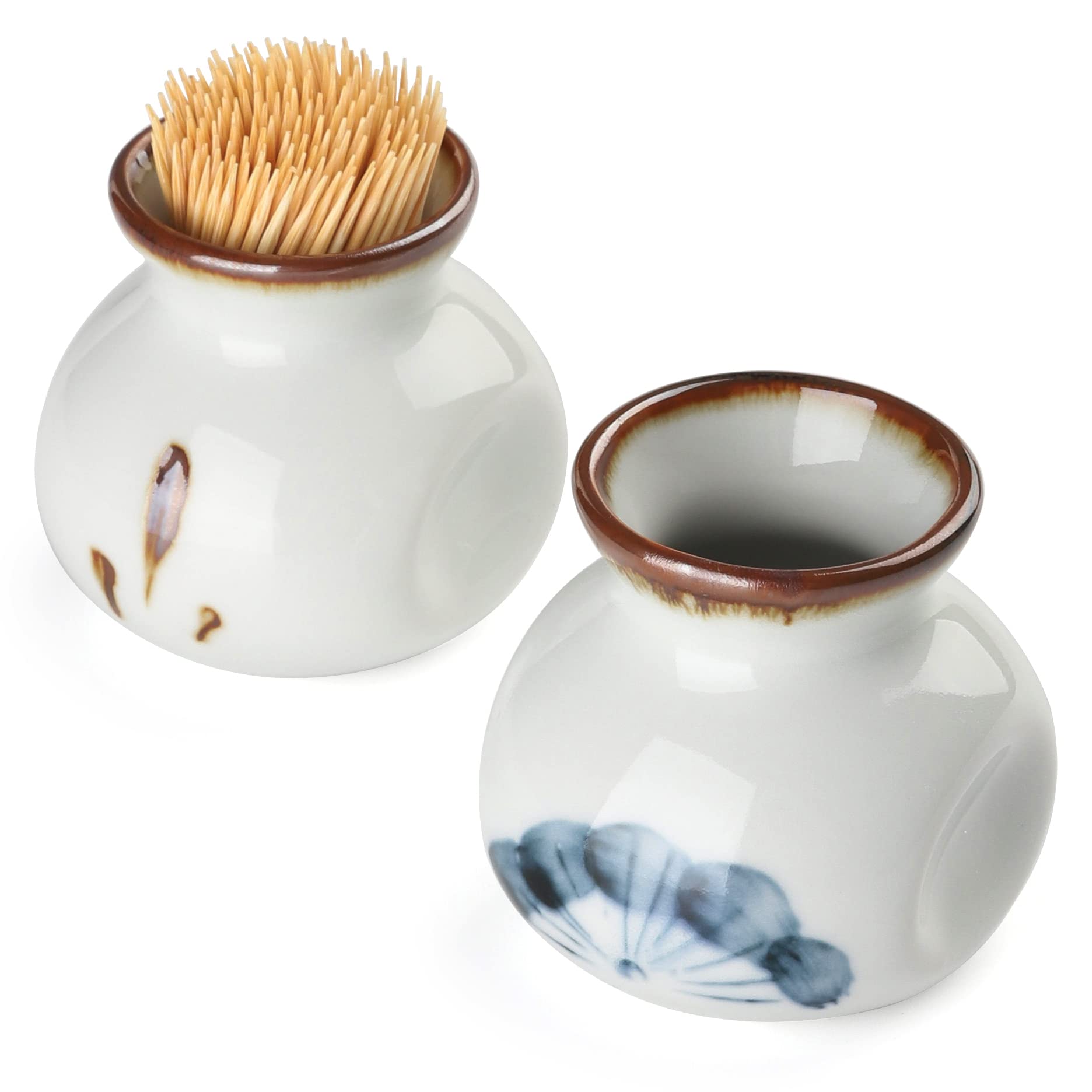 Ceramic Toothpick Holder Jar Set of 2 Toothpick Dispenser Container Cup for Holiday Dinner Table Centerpiece Decor