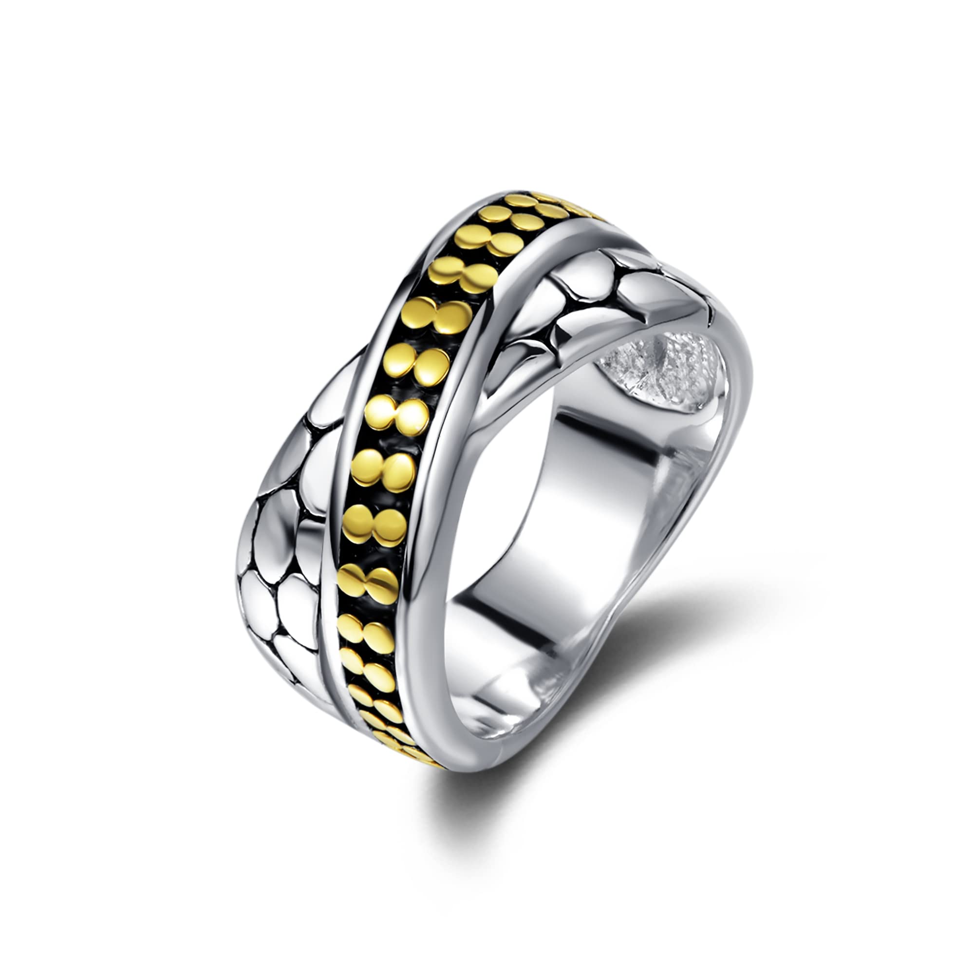 UNY JEWELJewelry Dots X Criss Cross Two Tone Ring Unique Designer Inspired Women's Fashion Valentine Christmas Gifts