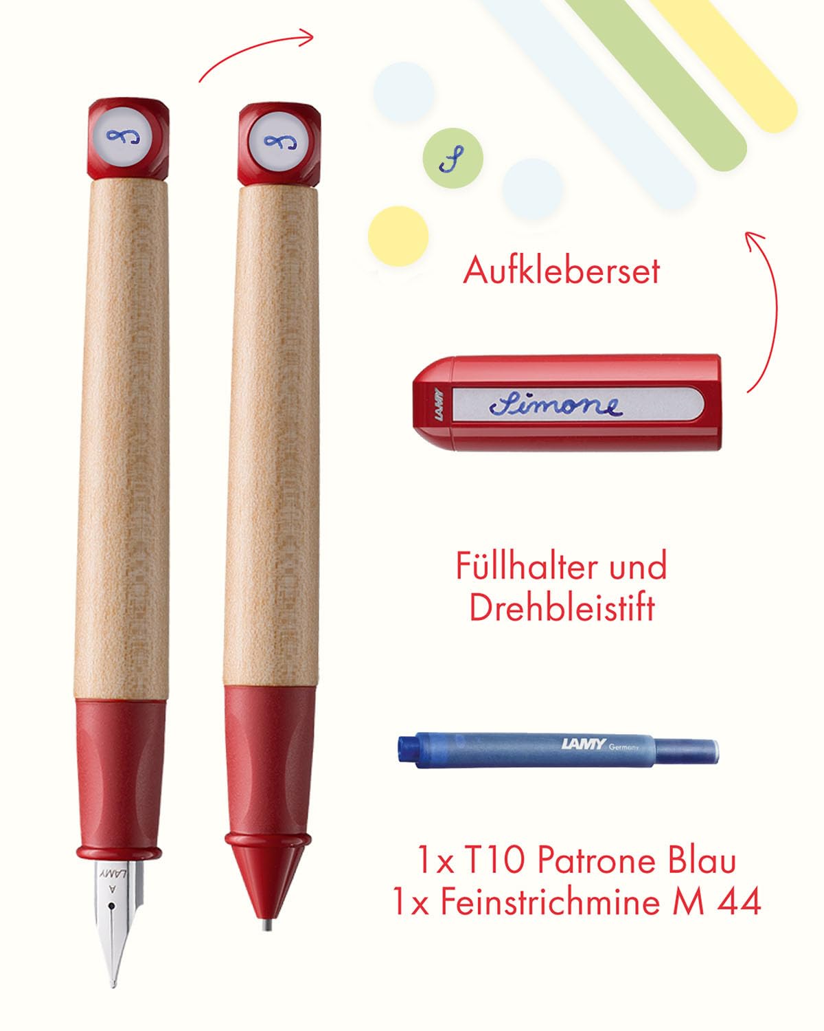 Lamy abc - Set per imparare a scrivere, in confezione regalo, 1 penna stilografica per bambini con penna per principianti e 1 matita, impugnatura antiscivolo, cappuccio e cubo in plastica