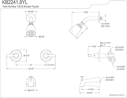 Miniatura 2 de Kingston Brass KB2248YL Yosemite - Grifo de ducha con dos asas, escudo de 3-18 pulgadas de diámetro, níquel cepillado