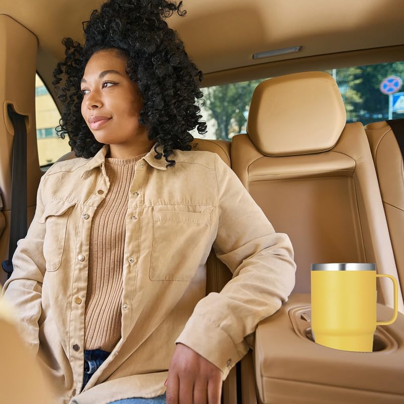 VEGOND 20 oz Tumbler Bulk with Handle Lid and Straw, Stainless Steel Insulated Travel Coffee Mug Set, Spill Proof Double Wall Metal Tumblers Cups, Powder Yellow 12 Pack - Image 5