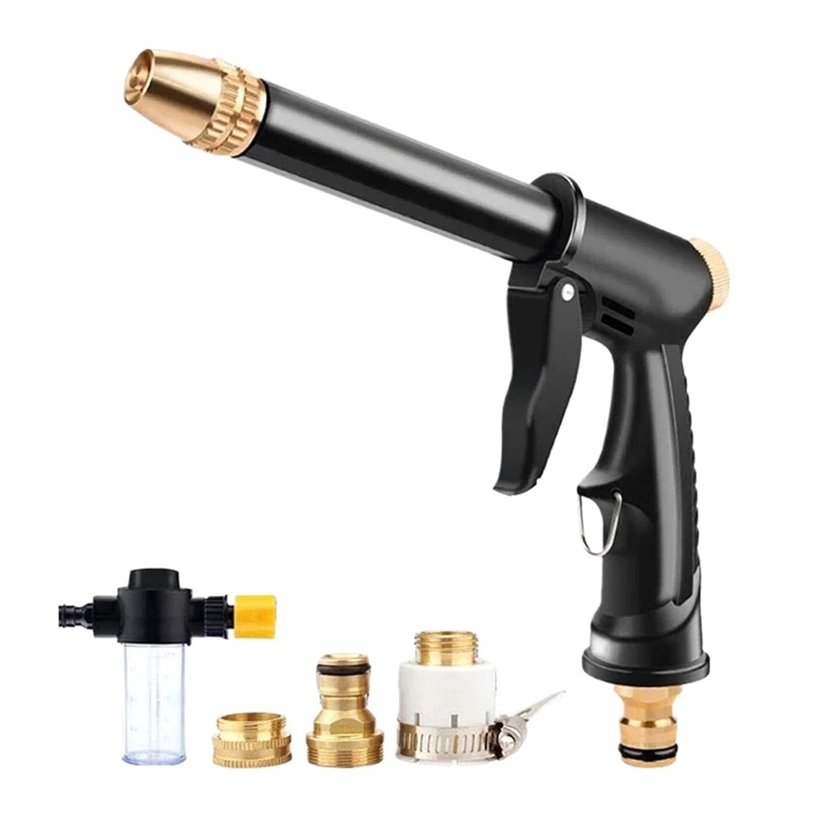 Pistolet d'arrosage avec embout multi-jets, Buse métallique haute pression en PP, corps, connecteur de tuyau d'arrosage for lavage voiture, rotatif à 360 degrés(D)