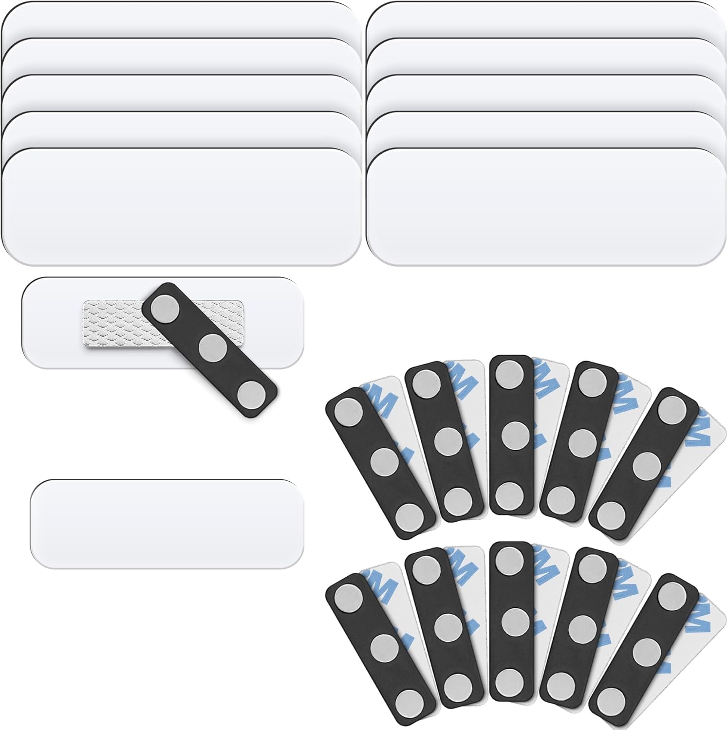 Mifflin-USA - Blank Name Tags with Magnetic Backing - 100 Pack, 1โ x 3โ - ID Badge Holders with 3 Strong Neodymium Magnets - Customizable & Reusable Badges with Round Corners