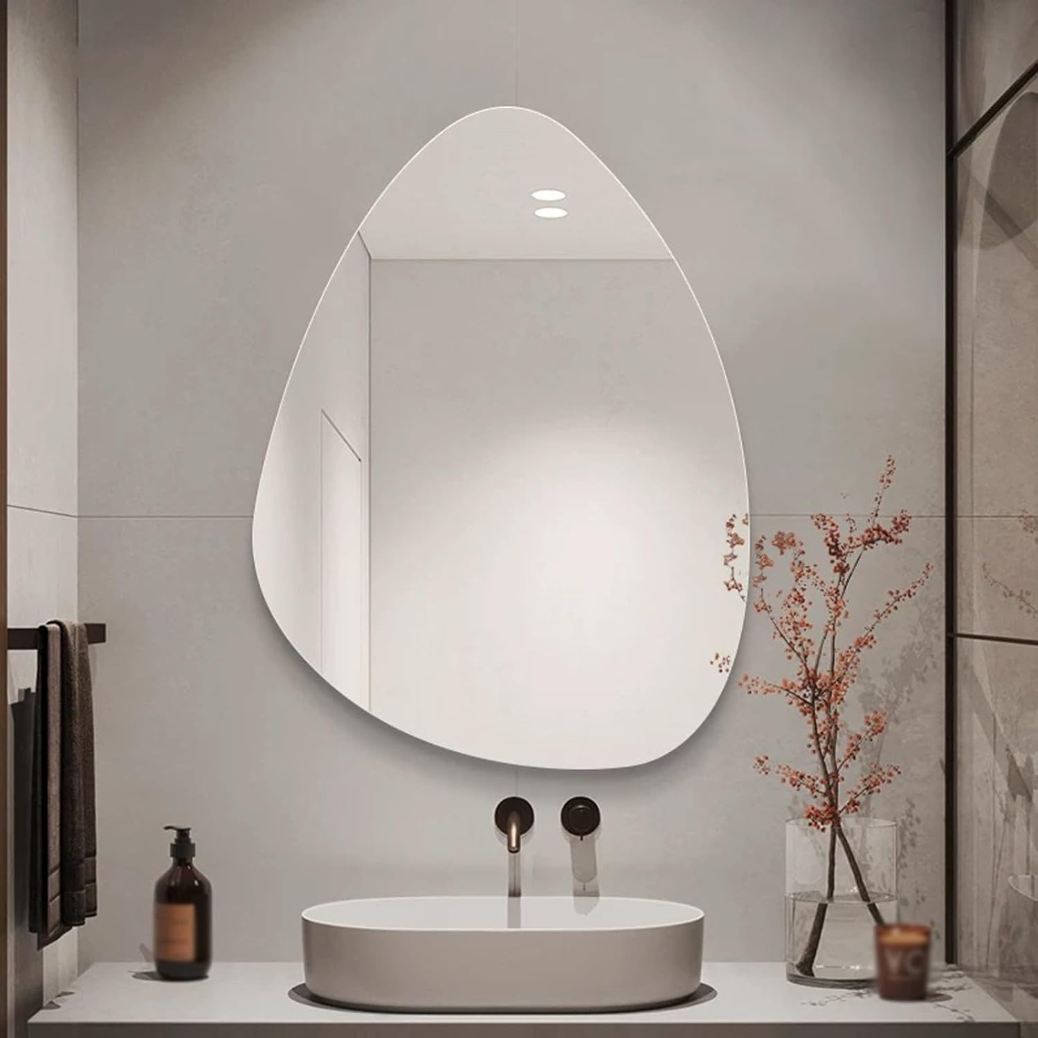 不規則なバスルームミラー、40 * 60cm、50 70cm、60 80cm、壁掛けメイクアップ 装飾銅フリーレンズ、クリアな画像(