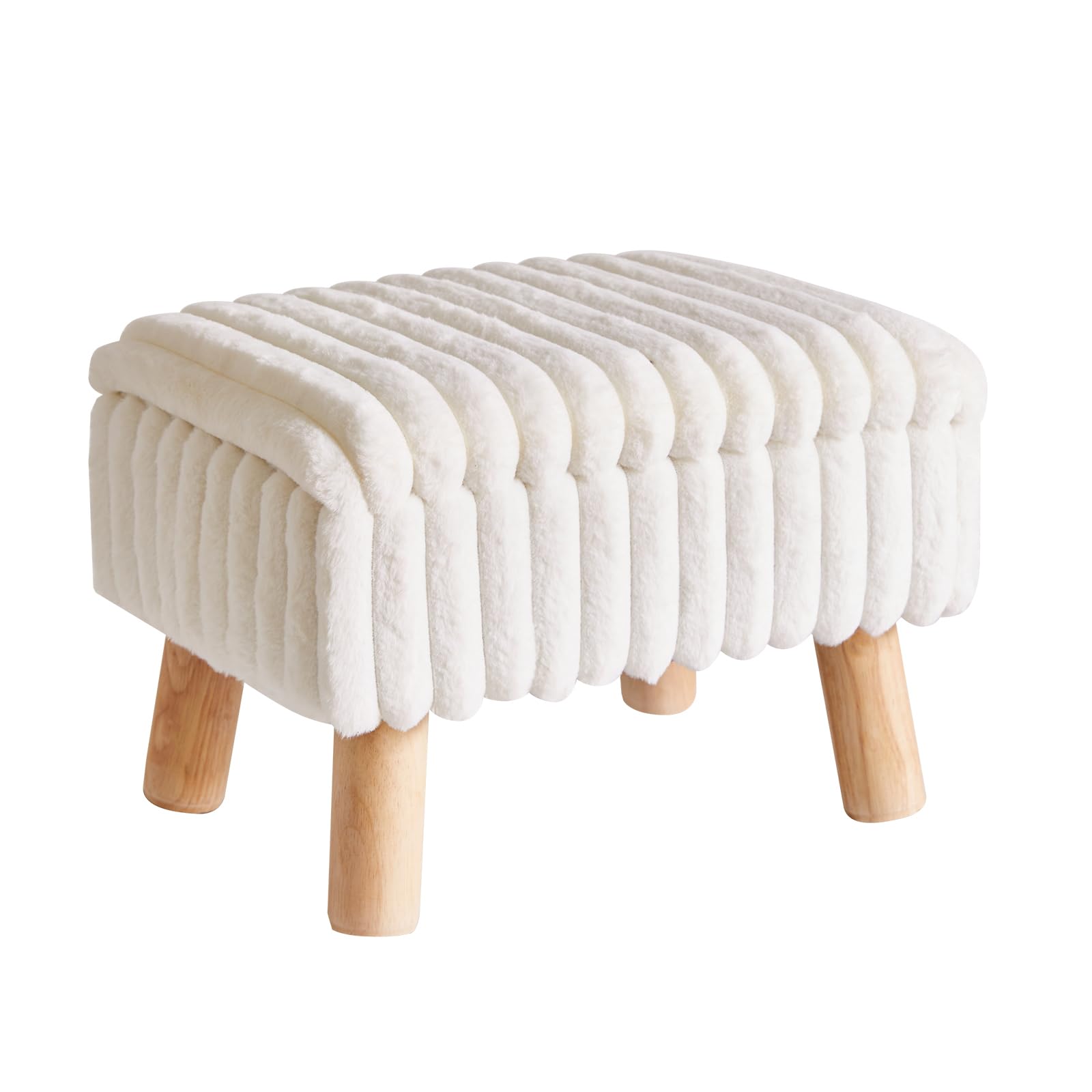Aibiju Fußhocker mit Stauraum, rechteckiger Samthocker mit Holzbeinen, Fusshocker mit gepolstertem Sitz, Kleiner Beistelltisch, für Flur, Wohnzimmer, Weiß YD-JD152W