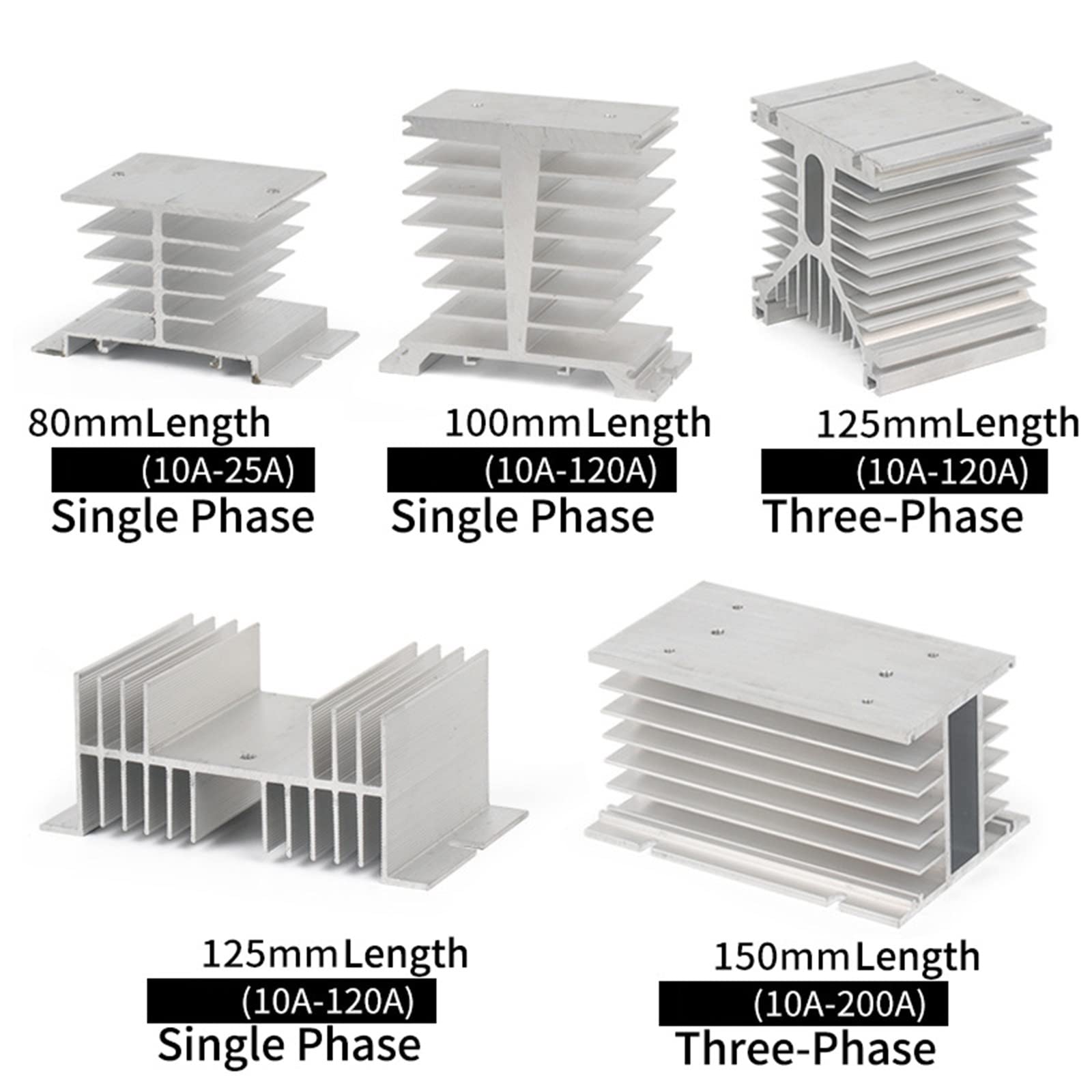 5 uds relé de estado sólido monofásico SSR disipador de calor de aluminio disipador disipadores de calor adecuados for relé de 10A a 120A(5Pcs Single Phase10A-120A)
