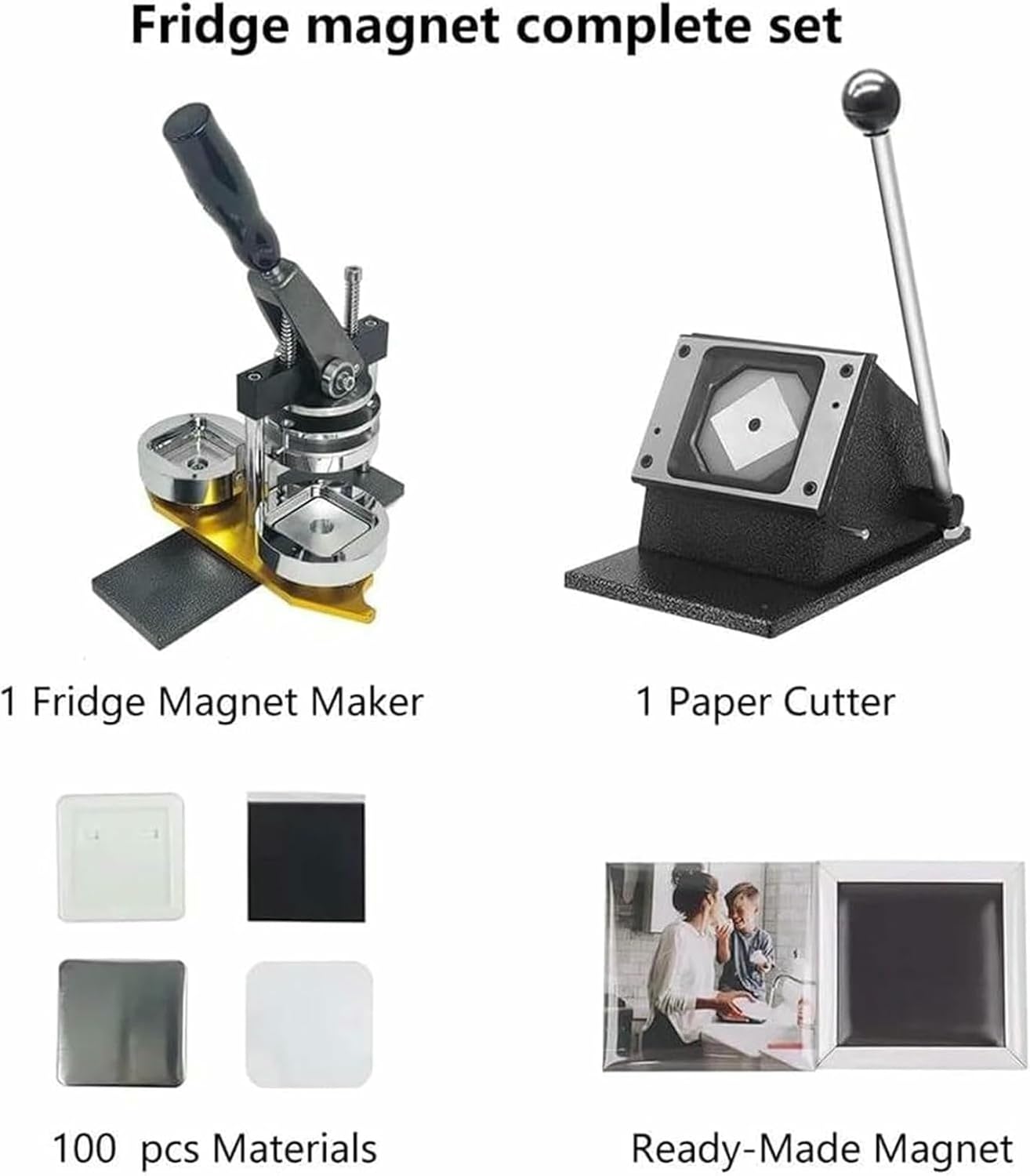 Fridge Magnet Machine 50 * 50mm Square Fridge Photo Magnet Maker Machine,Refrigerator Sticker Making Machine, with Paper Cutter, Includes 100 Pieces Magnetic Sheets