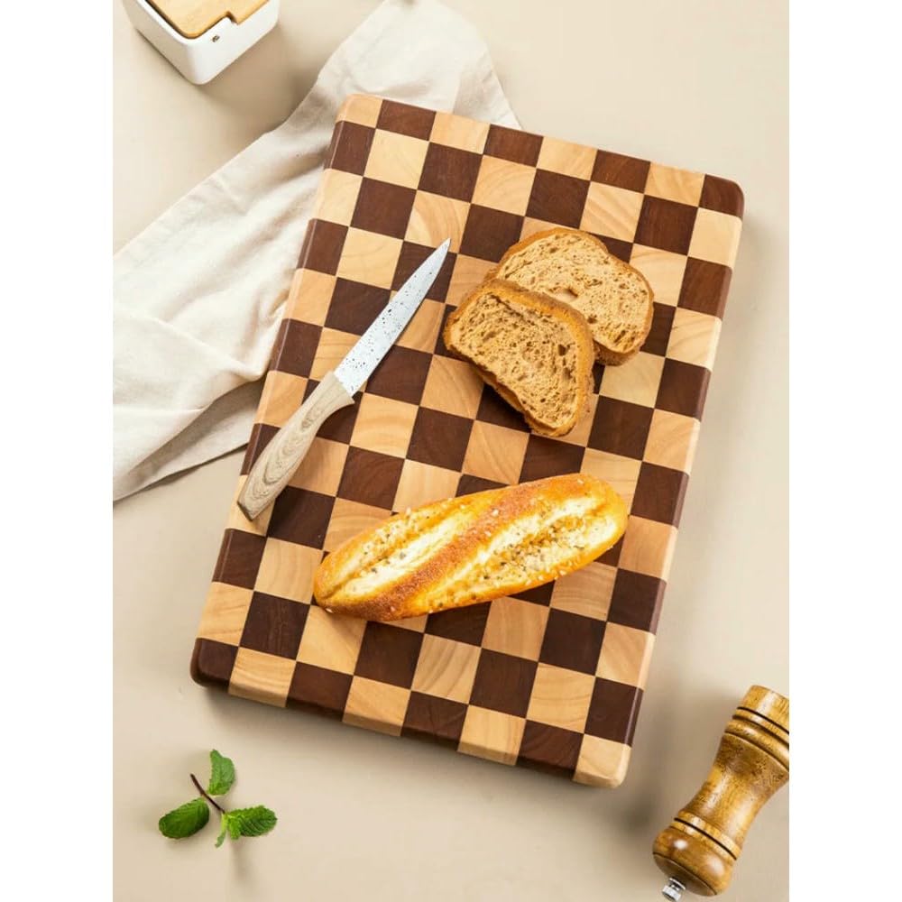 JJDFW - Tabla de cortar de madera maciza, para uso doméstico, doble color, antideslizante, bandeja de alimentos, artículos de cocina