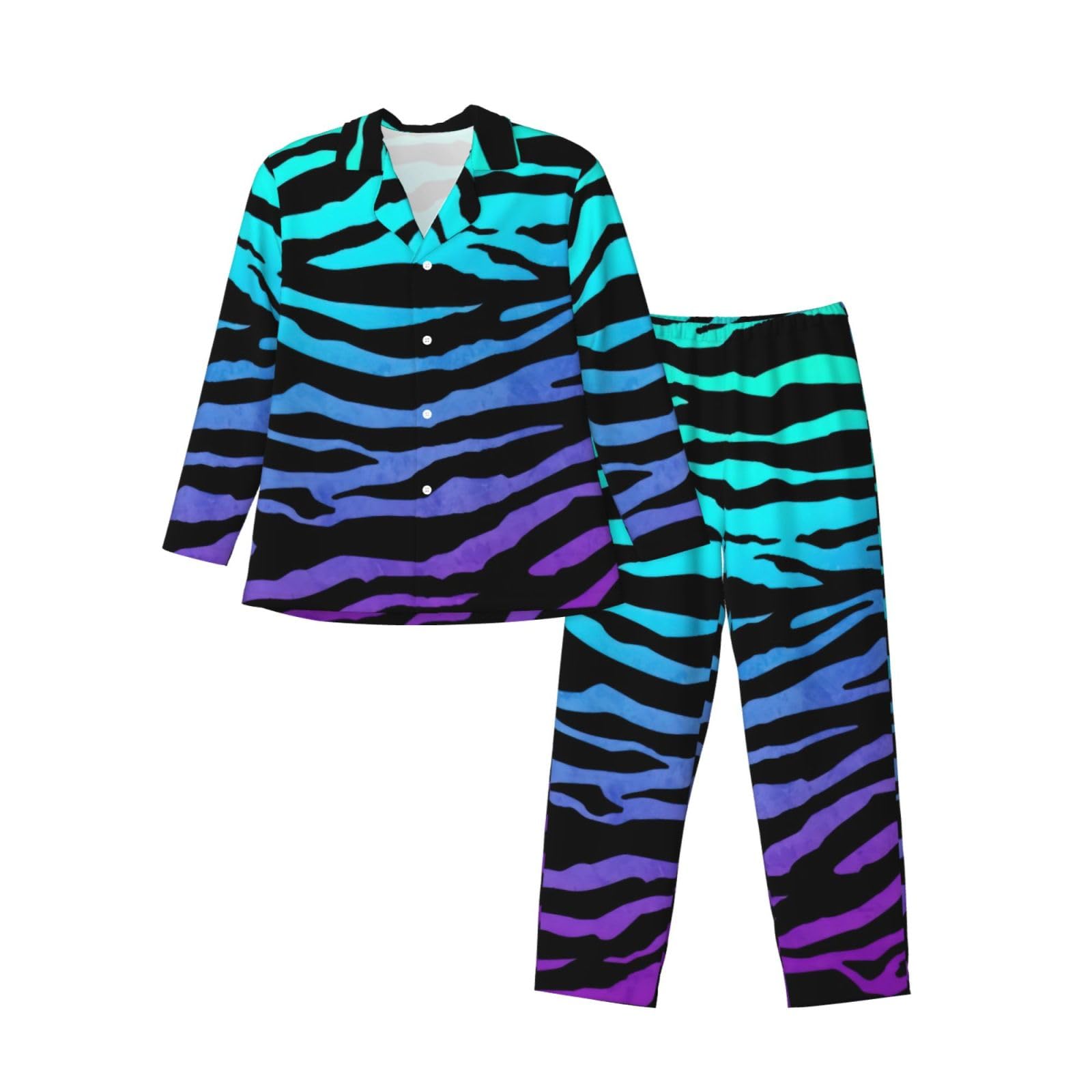 Viola Blu Verde Camouflage Zebra Stripes Stampa Uomo Manica Lunga Pigiama Set Pigiameria Due Pezzi Casa Viaggio Outfit Lounge Pantaloni