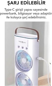 Masaüstü Vantilatör Taşınabilir Buzlu Su Spreyli Çift Katlı Fan Rgb Led Şarjlı Kumandalı 6000 RPM
