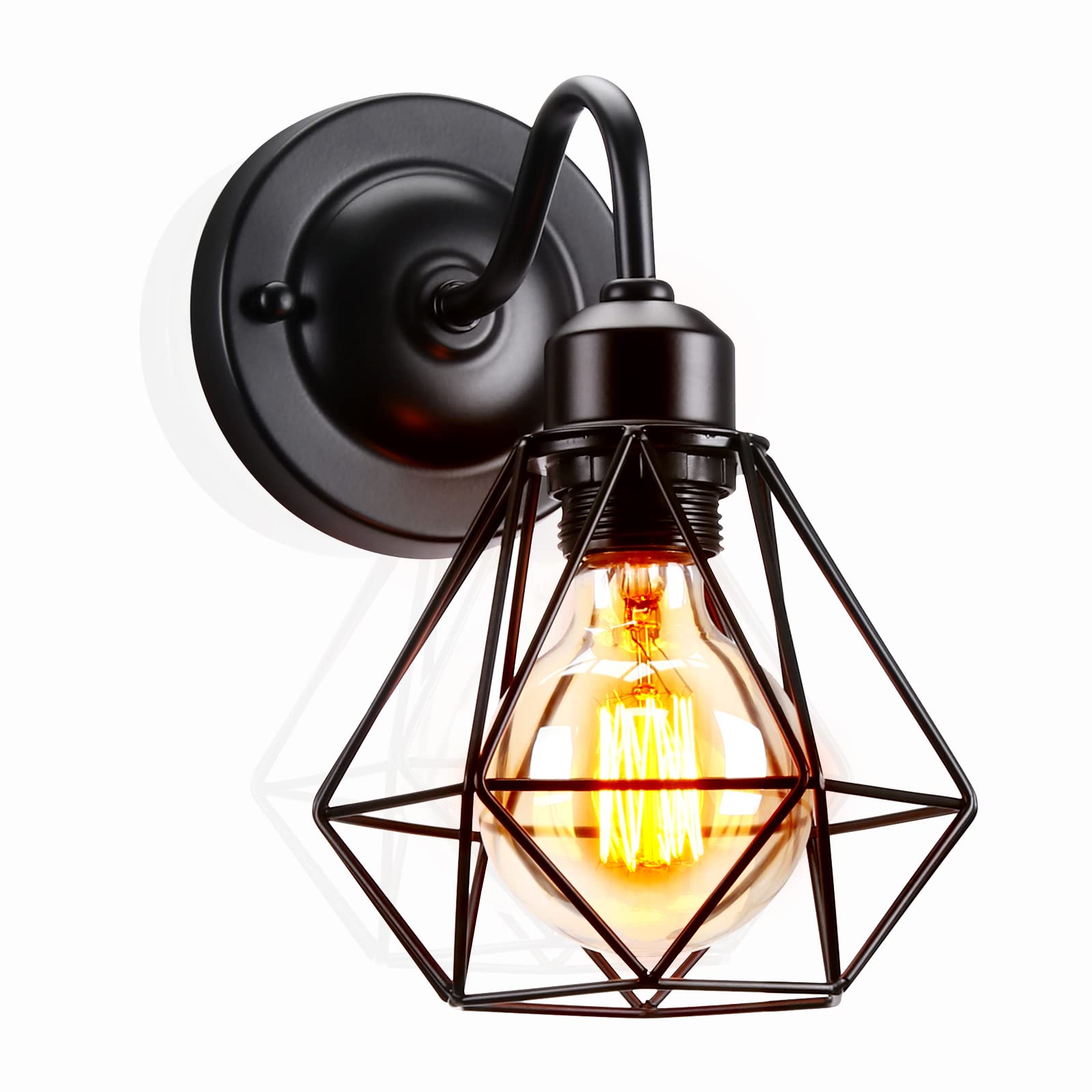 PETITES ECREVISSES Lámpara de Pared Vintage Industrial Apliques de Pared Metal Retro Jaula de Metal Negro E27 para Cocina Desván Restaurante Cafe Sala (160mm-1pack)