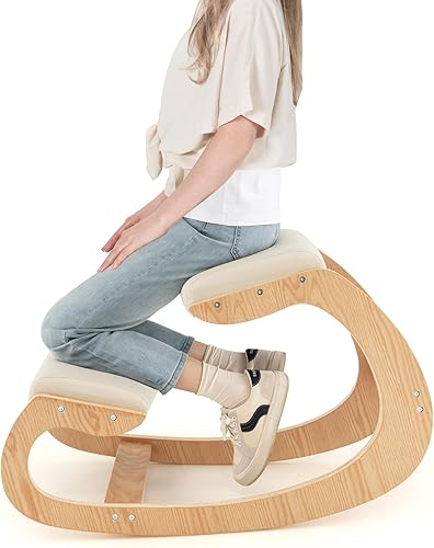 Giantex Silla ergonómica arrodillada, silla de postura para escritorio con cojín, marco de madera maciza, carga máxima de 330 libras, cómoda silla
