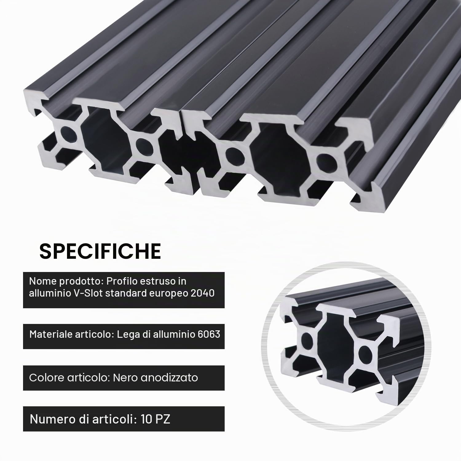CNCMANS Profilo in alluminio 2040, 10 pezzi, 1220 mm, 2040, profilo in alluminio, 20 x 40 V, tipo europeo, profilo in alluminio 2040, tipo V, connettore angolare a L, dado a T, per stampanti 3D,