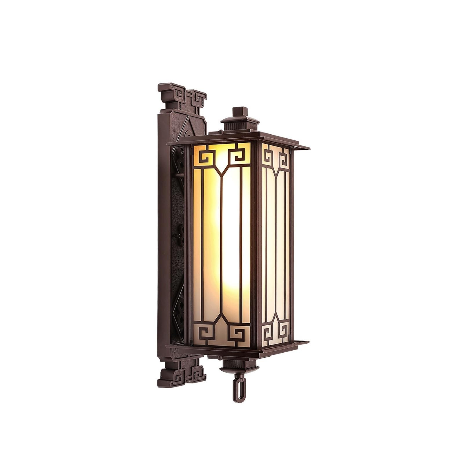 OZBMA Large Outdoor Wall Sconce, Coffee Brown Die Cast Aluminum Lamp with Frosted Glass, E27 Geometric Lantern for Garden, Villa, Courtyard, Park, Porch, Entryway Cottage