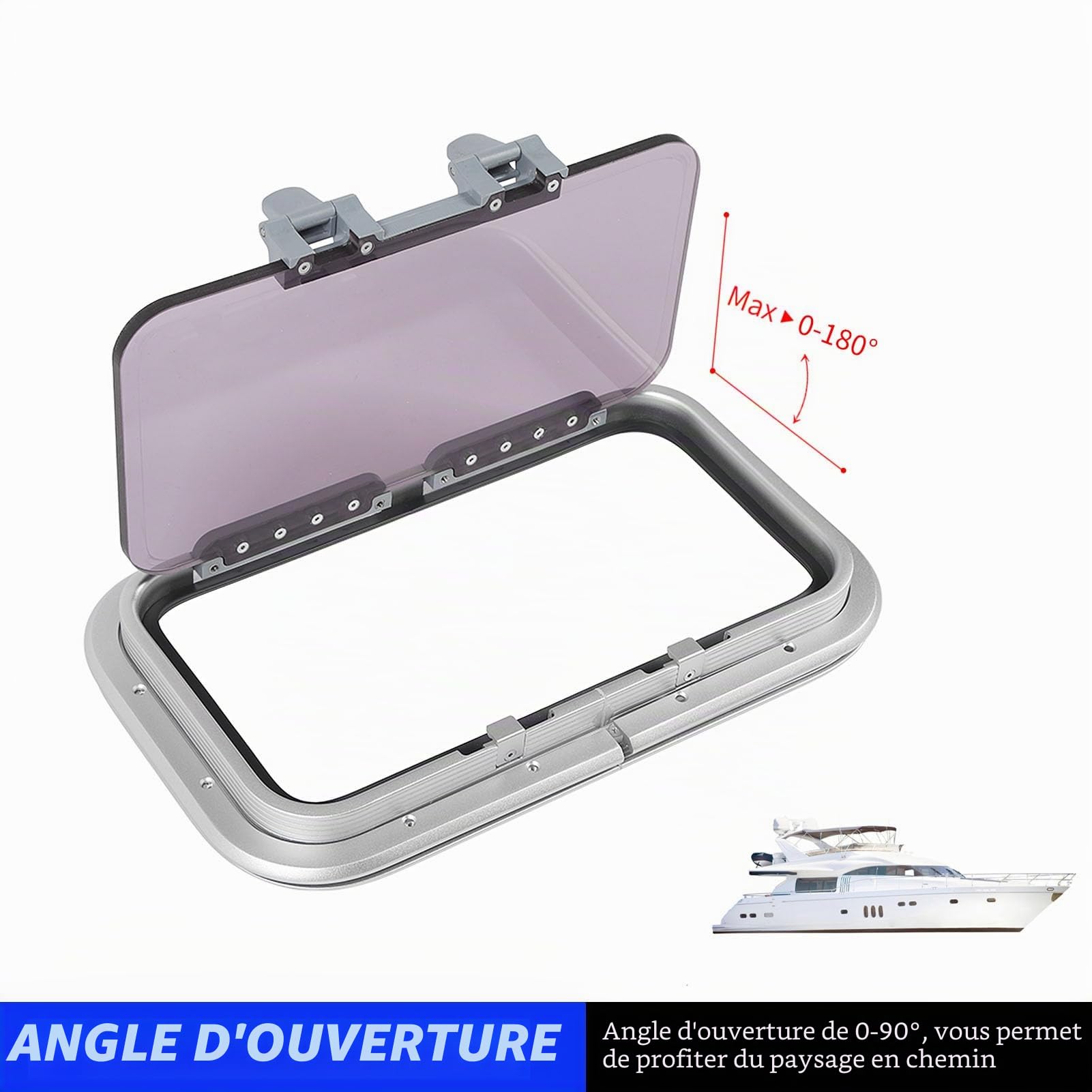Jiawu D'ouverture Rectangulaire pour Bateau et Yacht, Fenêtre de Remplacement de Ventilation en Aluminium 429 X 171 Mm, Trou de Port D'ouverture Interne étanche de 0 à 180 Degrés
