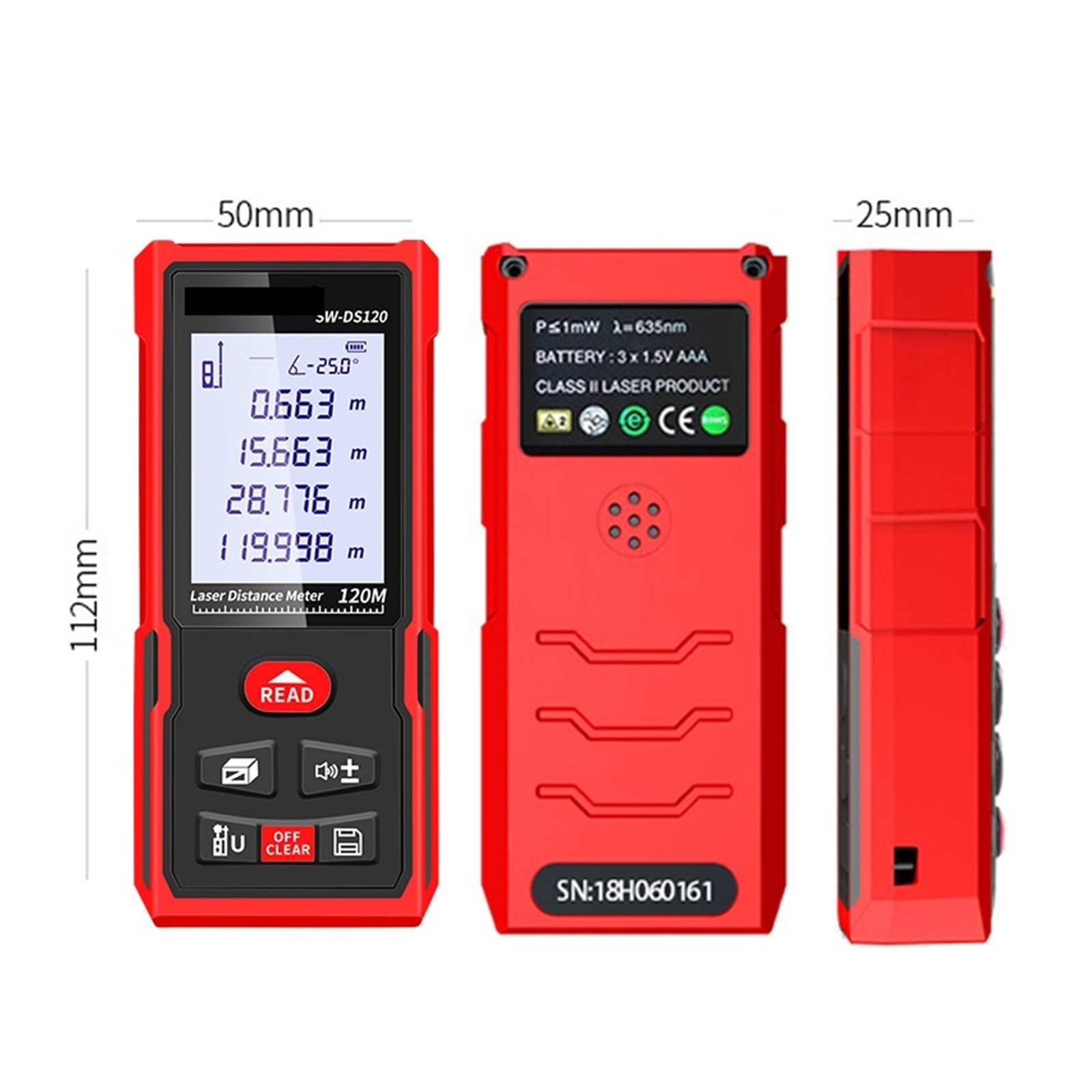 Telémetro láser 120m 100m 70m 50m Medidor de Distancia láser Ruleta electrónica Digital Rang Finder Trena Tape Lazer Measure Alta precisión(SW-DS100)