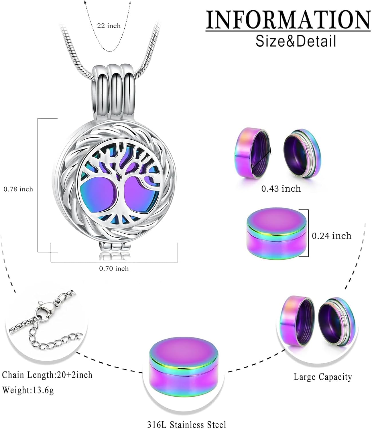 zeqingjw Cremation Jewelry Tree of Life Ashes Pendant Necklace Memorial Locket Urn Necklaces Inside Mini Case Keepsake Jewelry for Women Men