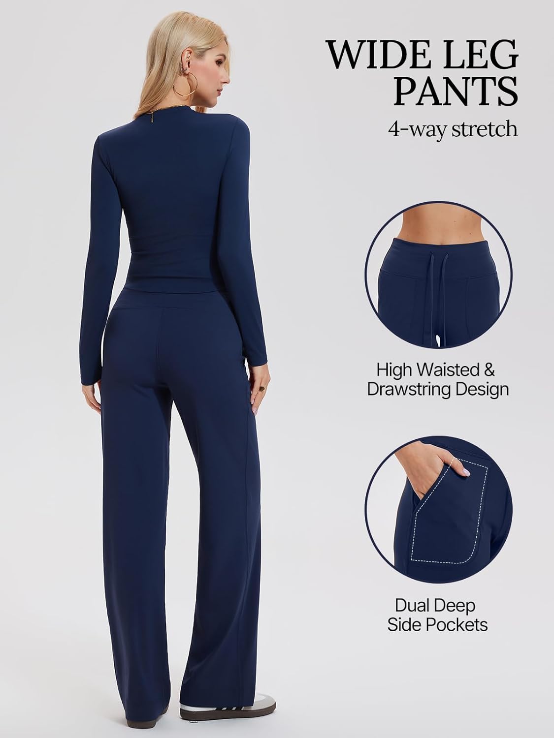 Women’s 2 Piece Lounge Sets Slim Crew Neck Long Sleeve Top & High Waist Straight Pants Tracksuit Sweatsuit Fall Travel Outfit - Image 5