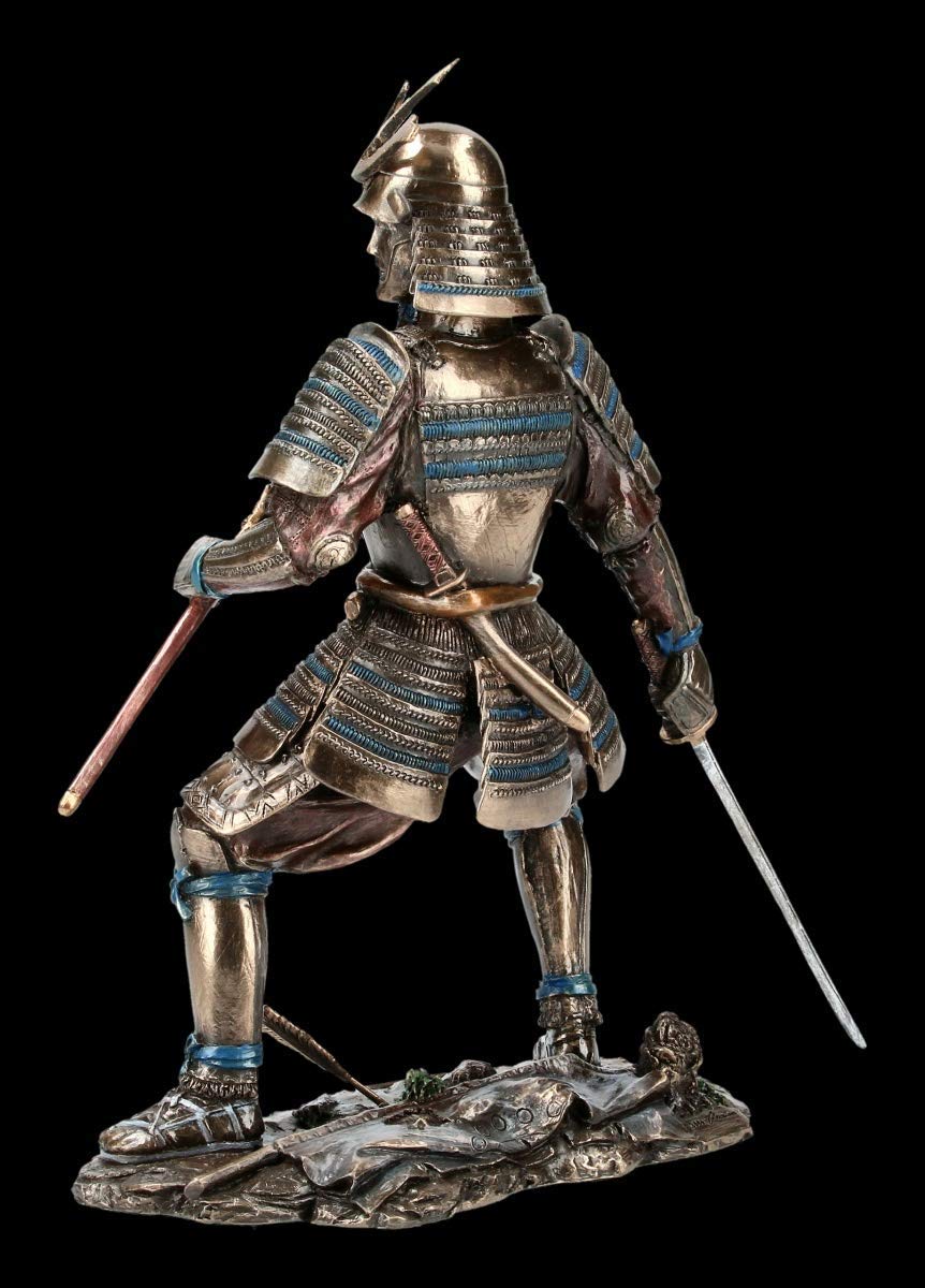 Unbekannt Samurai Figurine - Guerrier en Armor avec Deux Epées Japonais Guerrier, Figurine de Décoration, Décoder L'Article, Bronze.optik, H 23 CM