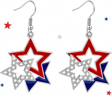 Mysense 4th of July Outfits for Women Red White Blue Patriotic Star Dangle American Flag Earrings,250 Anniversary USA Merchandise, Perfect Independence Day Accessories & Gifts