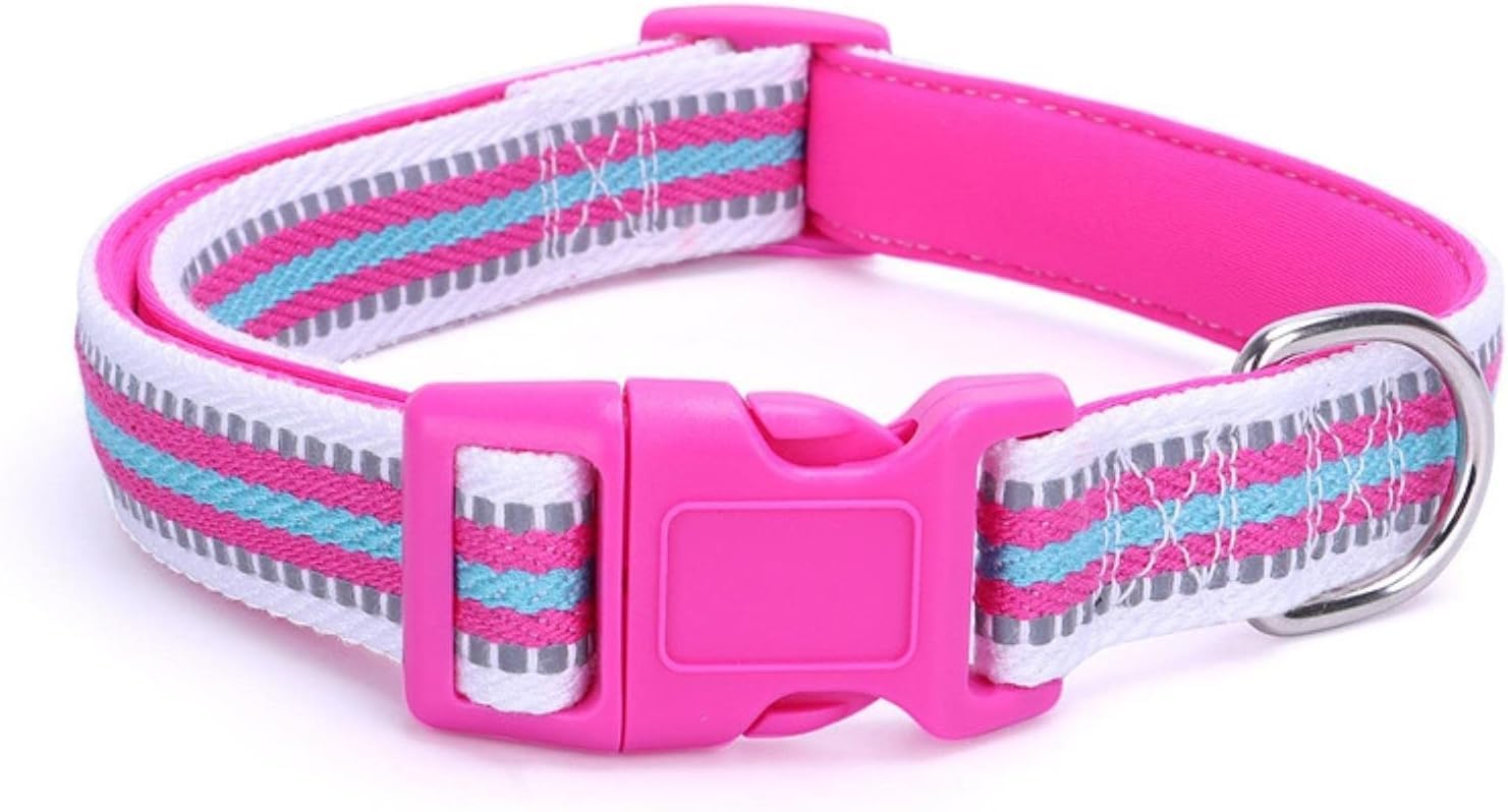 obroża dla psa, Taktyczna obroża dla psa Uroczy odblaskowy kołnierz Wytrzymała szeroka z bezpieczną klamrą blokującą psów każdej rasy(Pink,Small)