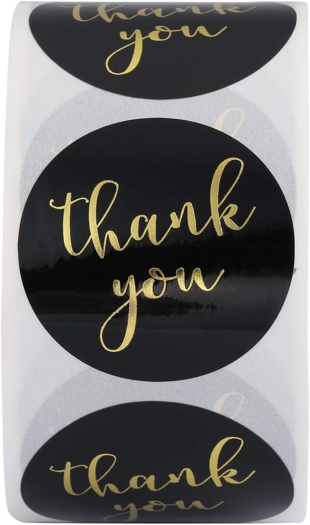 Yoption 1.5" Round Thank You Stickers, 500pcs Black Mailing Supplies Labels Per Roll, Black - Image 4