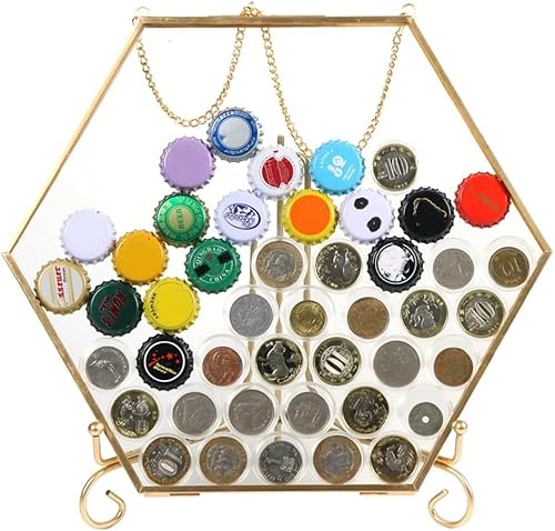 Miniatura 6 de Ebrima Marco de vidrio dorado para exhibición de monedas, soportes para coleccionar monedas para colgar en la pared, soportes para colección de