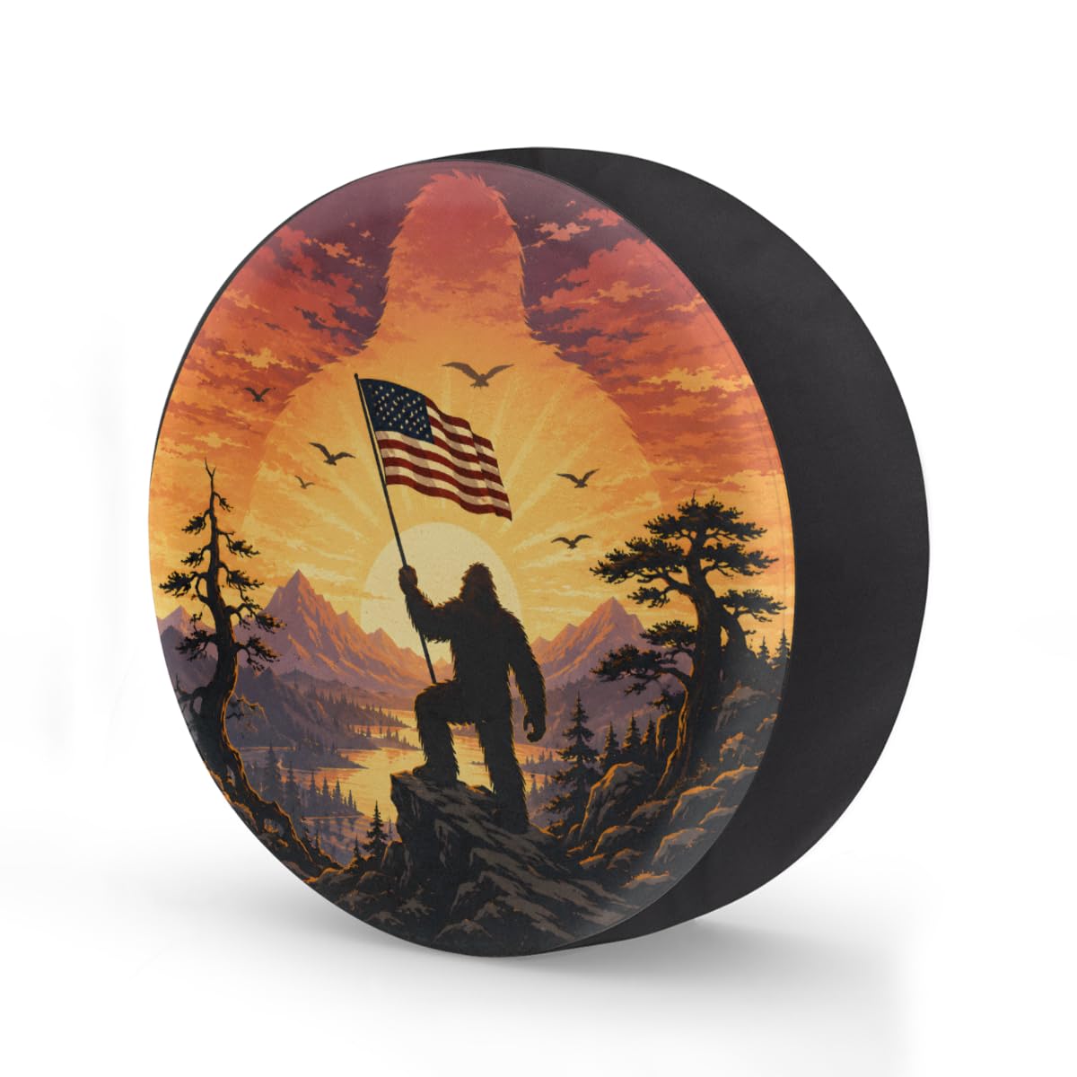 Bigfoot American Flag Spare Tire Cover Wheel Covers Protectors Waterproof Dust-Proof Universal Fit Trailer, RV, SUV and Many Vehicle 15 Inch,C-01