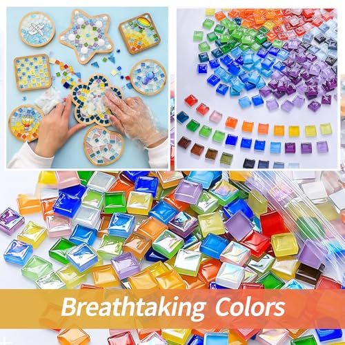 1000g Mosaiksteine bunt, Mosaikfliesen Kristall Mosaik Fliesen 1 x 1cm Quadratische Mosaik Steine Mini Mosaiksteine zum Basteln für Badezimmer Küche Heimdekoration (Mix Color)