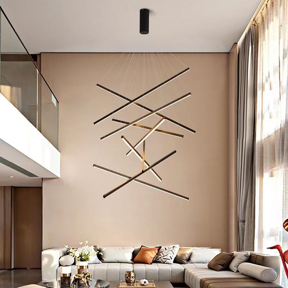 KXEcoLife LED Strip Lighting Stair High Ceiling,5/7/9-Lights Large Pendant with Remote Control Dimmable Chandelier for Villa Staircase Enterway Foyer(5 light 80cm